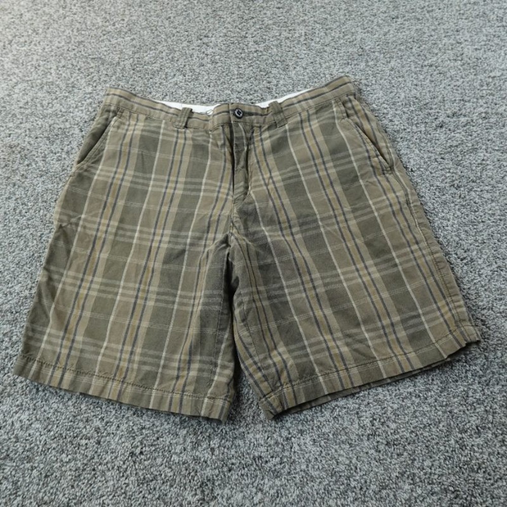 Eddie Bauer Shorts Mens 34 Brown Plaid Chino Flat Front Outdoor Hiking Casual
